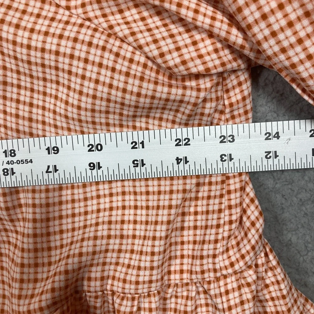 LC Lauren Conrad Crop Top Women's Petite‎ XL Brown Plaid Sleeve Cottagecore - Picture 3 of 9